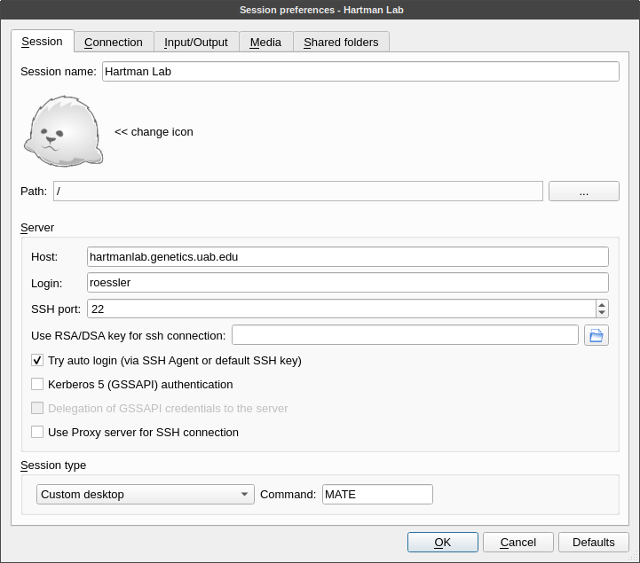 X2Go session preferences